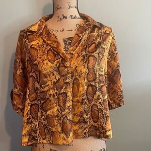 M Girls By Material Girls Womens Snakeskin Animal Print Blouse Top Yellow Large